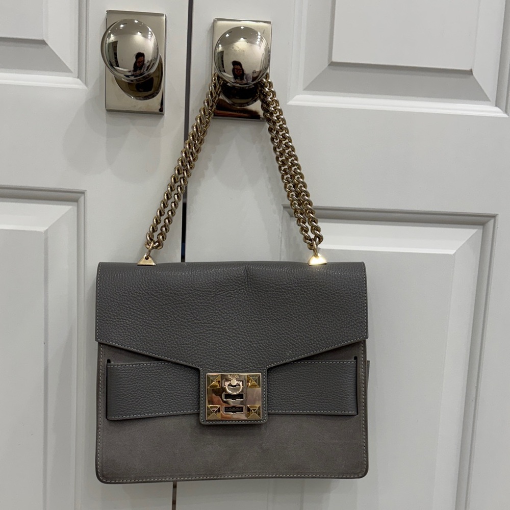 Salar Milano Italian Grey Leather gold Chain Bag